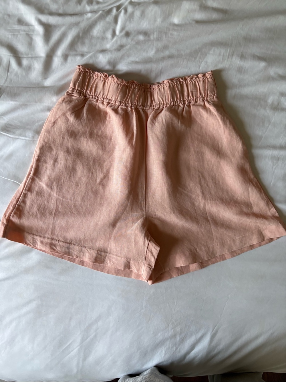 H&M Women’s Linen Blend Pull-On Shorts Peach Pink Elastic Waist Summer
